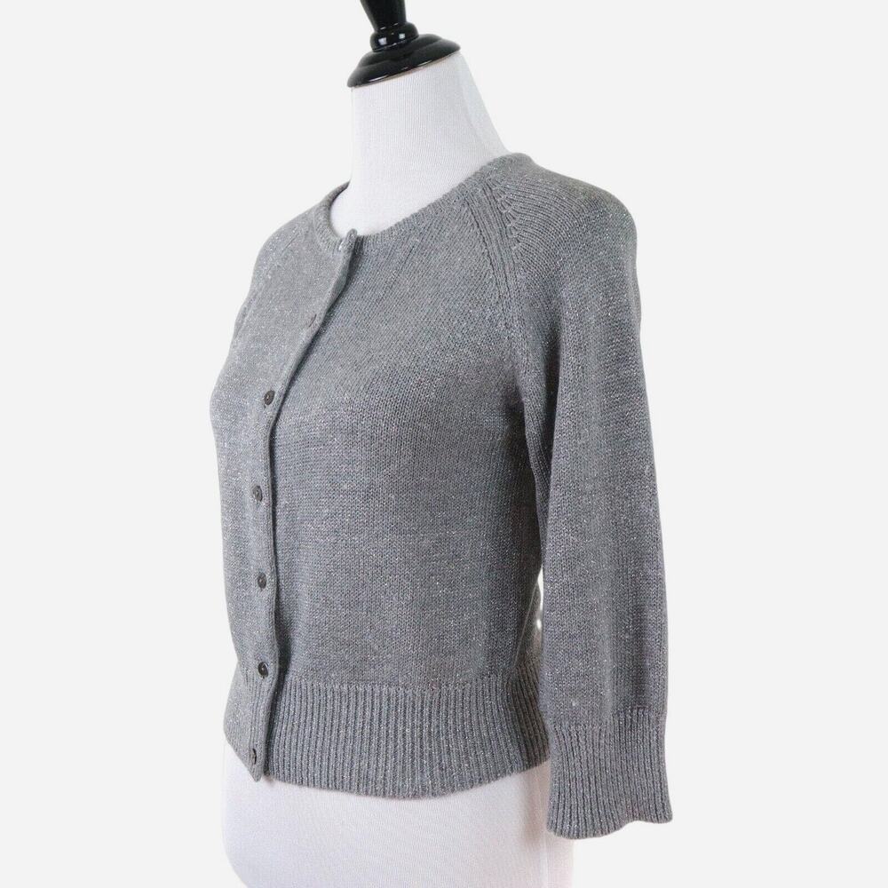 Sundance Size M Metallic Knit Crop Cardigan Sweater Button Gray - Picture 1 of 9